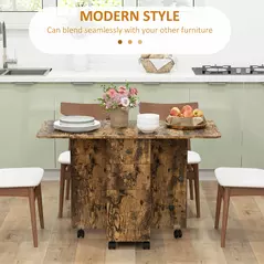 HOMCOM Multi-Storage Six-Person Drop Leaf Dining Table -  Rustic Brown - 4