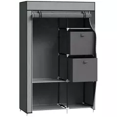 HOMCOM Fabric Wardrobe, Portable Wardrobe, Clothes Storage Unit with 5 Compartments, Hanging Rail and 2 Fabric Drawers, 102 x 42.5 x 162.5cm, Dark Grey - 1