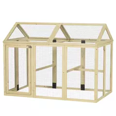 PawHut Large Chicken Run, Wooden Chicken coop, with Combinable Design - Natural Wood Finish - 1