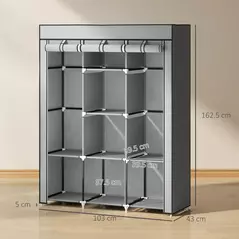 HOMCOM Fabric Wardrobe, with Rails and Shelves - Light Grey - 3