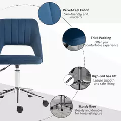 Vinsetto Armless Velvet-Feel Office Chair - Dark Blue - 7