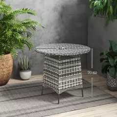 Outsunny Wicker Garden Rattan Table, Patio Furniture Outdoor Coffee Table with Umbrella Hole and Tempered Glass Top, Grey - 3