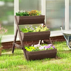 Outsunny 3 Tier Raised Garden Bed Wooden Elevated Planter Box Kit, 66L for Flower, Vegetable, Herb, 65x75x78cm, Tan - 7