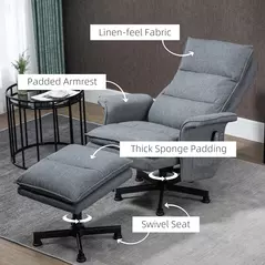 HOMCOM Swivel Recliner Chair and Footstool, Upholstered Massage Recliner Armchair with Remote Control, Timer and Steel Base, Grey - 6