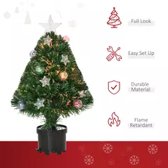 HOMCOM 2FT Pre-lit Artificial Christmas Tree Tabletop Multicoloured Fibre Optic Xmas Decoration w/ LED Lights Pot Table Desk - Green - 4