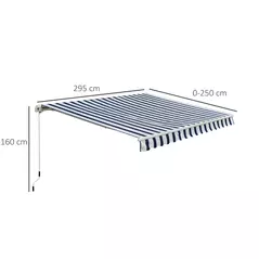 Outsunny Manual Retractable Awning, 3x2.5 m-Blue/White Stripes - 3