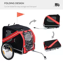 Pawhut Bicycle Pet Trailer in Steel Frame-Red/Black - 7