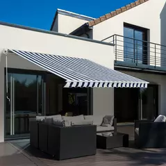 Outsunny Manual Retractable Awning, 3x2.5 m-Blue/White Stripes - 2