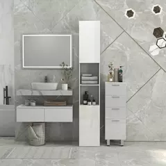 kleankin Multi-Storage Slim Bathroom Cabinet - High Gloss White - 7