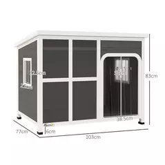 PawHut Wooden Outdoor Dog House, with Asphalt Openable Top, Removable Floor, Clear Front Panel, Curtain, 103 x 77 x 83cm - 3