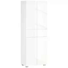 HOMCOM 4-Door Kitchen Cupboard, Tall Freestanding 5-Tier Storage Cabinet with 3 Adjustable Shelves, 2 Drawers for Living Room, Dining Room, Push to Open Design, High Gloss White - 1
