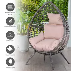 Outsunny Garden Egg Chair, Teardrop Outdoor PE Rattan Chair with Full-body Soft Padded Cushion, Grey - 4