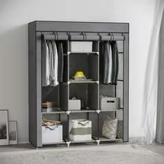 HOMCOM Fabric Wardrobe, with Rails and Shelves - Dark Grey - 2