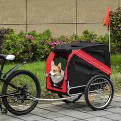 Pawhut Bicycle Pet Trailer in Steel Frame-Red/Black - 2
