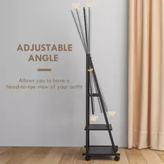 HOMCOM Free Standing Dressing Mirror, Rolling Full Length Mirror on Wheels with Adjustable Angle, Storage Shelves for Bedroom - 4