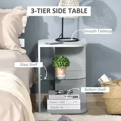 HOMCOM Modern Side Table Set of 2, Three Layer Bedside Table Nightstand with 2 Storage Shelves, for Living room, Bedroom, Grey - 5