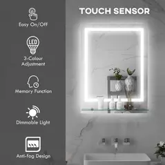 kleankin LED Bathroom Mirror with Lights and Shelf, Illuminated Makeup Mirror, Vanity Mirror with 3 Colour, Smart Touch, Anti-Fog - 4