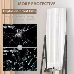 HOMCOM Free Standing Dressing Mirror, Rolling Full Length Mirror on Wheels with Adjustable Angle, Storage Shelves for Bedroom - 7