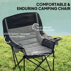Outsunny Portable Padded Camping Chair, with Bag - Black/Grey - 4