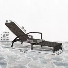 Outsunny Reclining Rattan Lounger, with Extending Footrest - Brown - 3