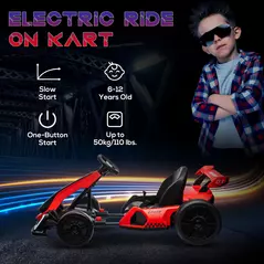 HOMCOM 24V Electric Go Kart for Kids with Adjustable Seat for 6-12 Years, Red - 7