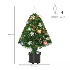 HOMCOM 2FT Pre-lit Artificial Christmas Tree Tabletop Multicoloured Fibre Optic Xmas Decoration w/ LED Lights Pot Table Desk - Green - 3