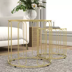 HOMCOM Elliptical Cut-Out Nesting Tables - Gold-Tone - 8
