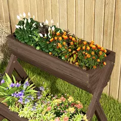 Outsunny 3 Tier Raised Garden Bed Wooden Elevated Planter Box Kit, 66L for Flower, Vegetable, Herb, 65x75x78cm, Tan - 9