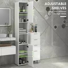 kleankin Multi-Storage Slim Bathroom Cabinet - High Gloss White - 5