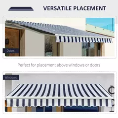 Outsunny Manual Retractable Awning, 3x2.5 m-Blue/White Stripes - 5