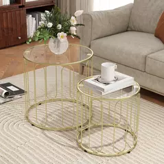HOMCOM Elliptical Cut-Out Nesting Tables - Gold-Tone - 7