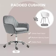 HOMCOM Office Chair, Swivel Desk Chair, Velvet-Feel Fabric Vanity Chair with Adjustable Height and Rolling Wheels for Home Work Study, Grey - 4