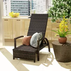 Outsunny Reclining Rattan Lounger, with Extending Footrest - Brown - 9