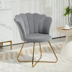 HOMCOM Velvet-Feel Lotus Petal Accent Chair - Grey - 2