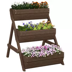 Outsunny 3 Tier Raised Garden Bed Wooden Elevated Planter Box Kit, 66L for Flower, Vegetable, Herb, 65x75x78cm, Tan - 1