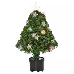 HOMCOM 2FT Pre-lit Artificial Christmas Tree Tabletop Multicoloured Fibre Optic Xmas Decoration w/ LED Lights Pot Table Desk - Green - 1