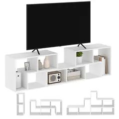 HOMCOM Three-Block Modular TV Stand - White Wood-Effect - 8