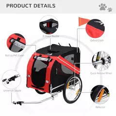 Pawhut Bicycle Pet Trailer in Steel Frame-Red/Black - 4