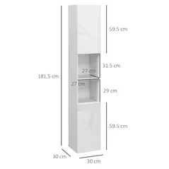 kleankin Multi-Storage Slim Bathroom Cabinet - High Gloss White - 3