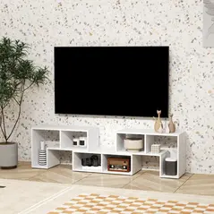 HOMCOM Three-Block Modular TV Stand - White Wood-Effect - 6