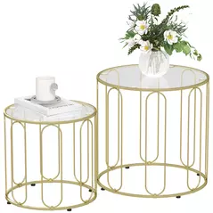 HOMCOM Elliptical Cut-Out Nesting Tables - Gold-Tone - 1