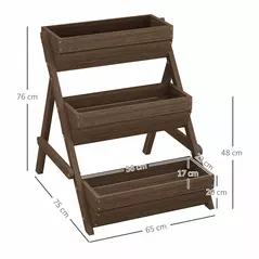 Outsunny 3 Tier Raised Garden Bed Wooden Elevated Planter Box Kit, 66L for Flower, Vegetable, Herb, 65x75x78cm, Tan - 3