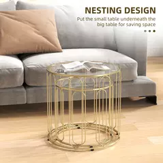 HOMCOM Elliptical Cut-Out Nesting Tables - Gold-Tone - 4