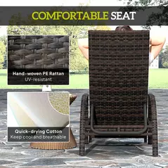 Outsunny Reclining Rattan Lounger, with Extending Footrest - Brown - 6