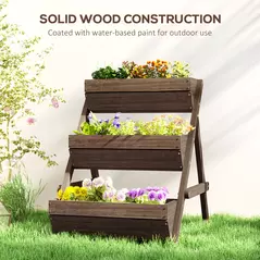 Outsunny 3 Tier Raised Garden Bed Wooden Elevated Planter Box Kit, 66L for Flower, Vegetable, Herb, 65x75x78cm, Tan - 6