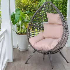 Outsunny Garden Egg Chair, Teardrop Outdoor PE Rattan Chair with Full-body Soft Padded Cushion, Grey - 9