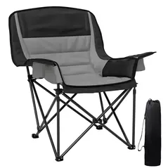 Outsunny Portable Padded Camping Chair, with Bag - Black/Grey - 1