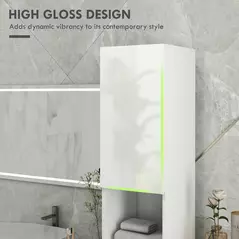 kleankin Multi-Storage Slim Bathroom Cabinet - High Gloss White - 4