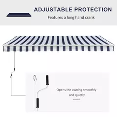 Outsunny Manual Retractable Awning, 3x2.5 m-Blue/White Stripes - 7