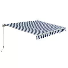 Outsunny Manual Retractable Awning, 3x2.5 m-Blue/White Stripes - 1